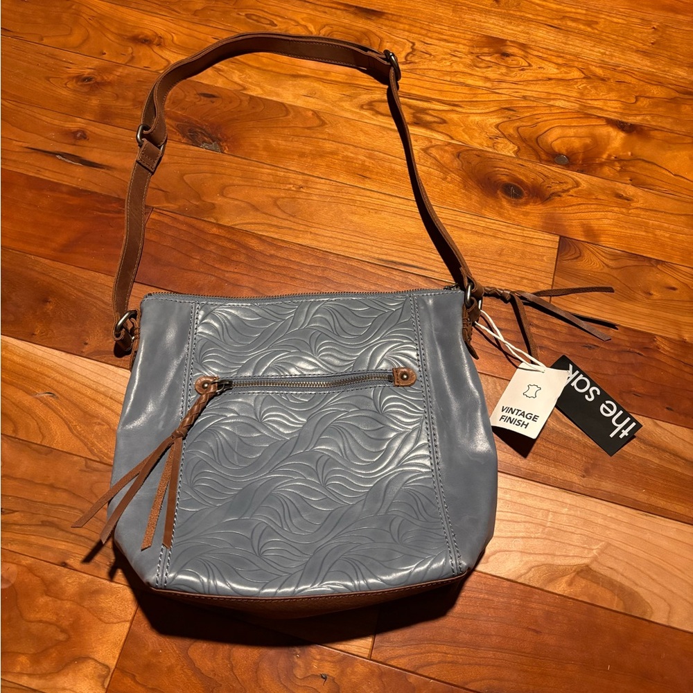 The Sak Blue Ashland Leather Vintage Finish Embossed Crossbody Bag